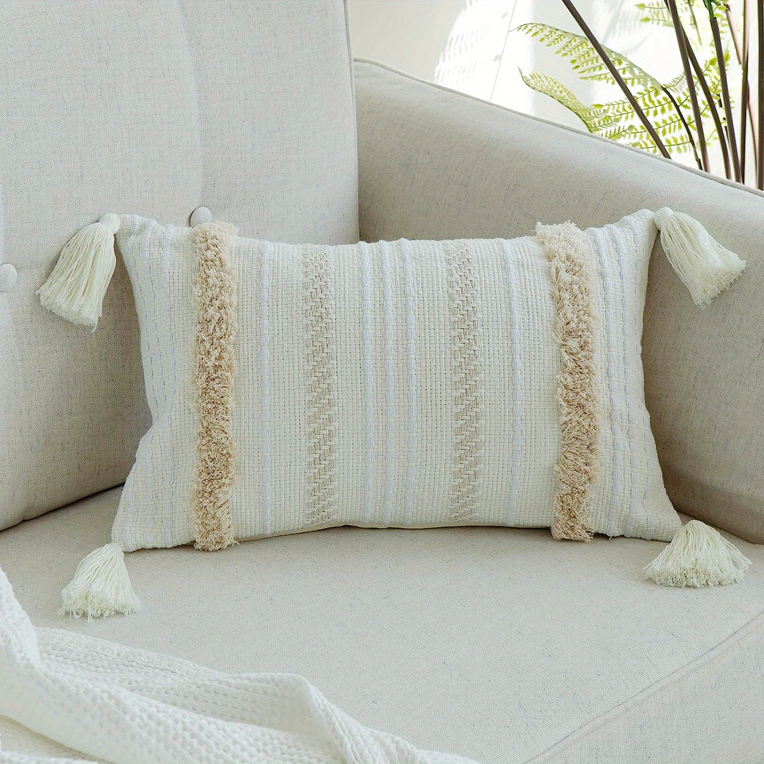 Boho Pillow Covers 18x18 inch, Neutral Pillow Covers, White Throw Pillow  Covers, Sofa Pillow Covers, Farmhouse Decorative Pillow Covers, Woven  Tufted