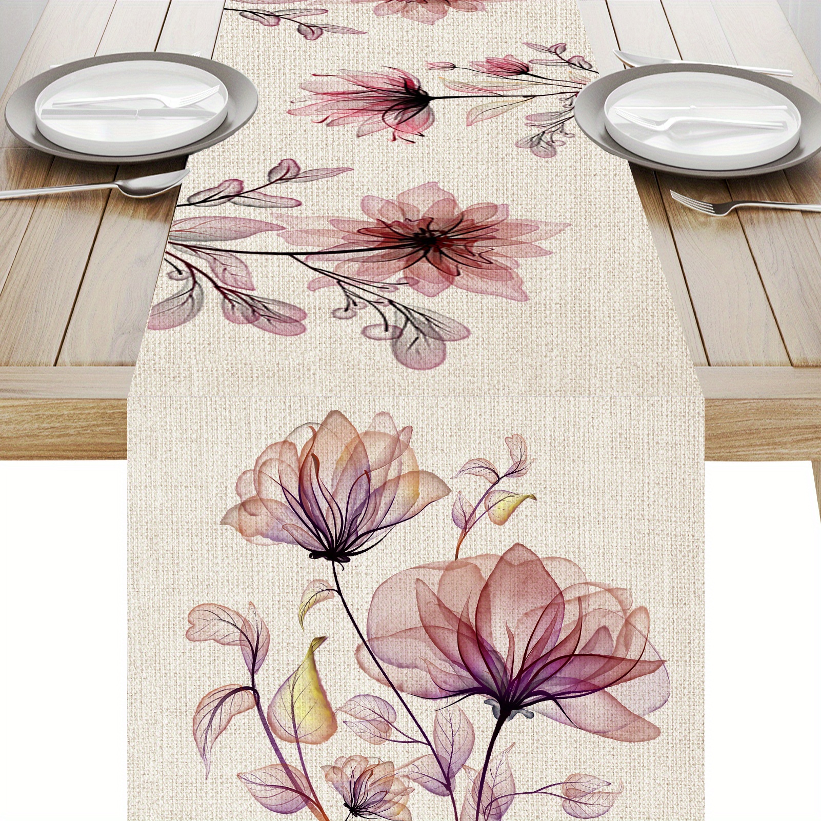 1pc Tulip Linen Table Runner Rustic Farmhouse Style Table Runner