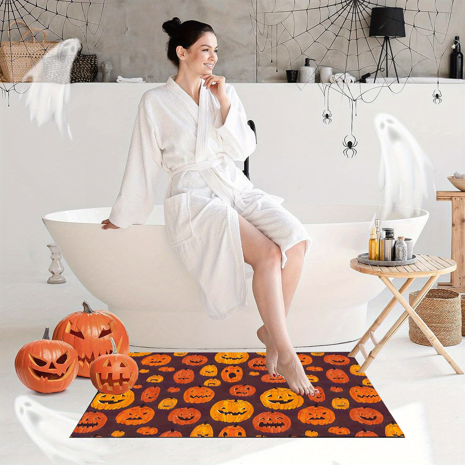 Halloween Decor Fall Pumpkin Bathroom Rugs, Non Slip Funny Cute ...
