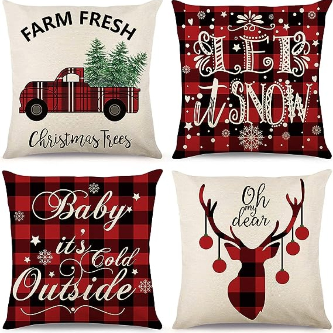 Christmas Throw Pillow Covers - Black Red Plaid Farmhouse Linen Pillow  Cushion Covers For Sofa Sofa Bed Home Outdoor Car - (pillow Insert Not  Included) - Temu