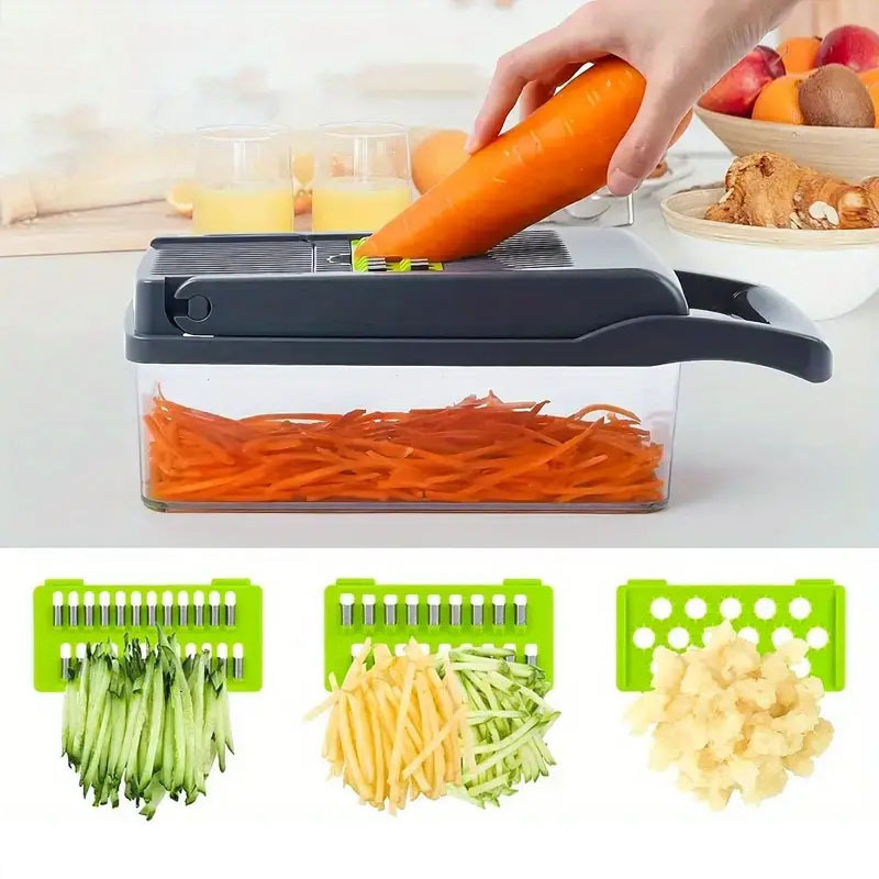  Vegetable Chopper Slicer 16-in-1 with Spice Chopper Set 7  Blades Veggie Dicer Onion Fruit Cutter (gray set): Home & Kitchen
