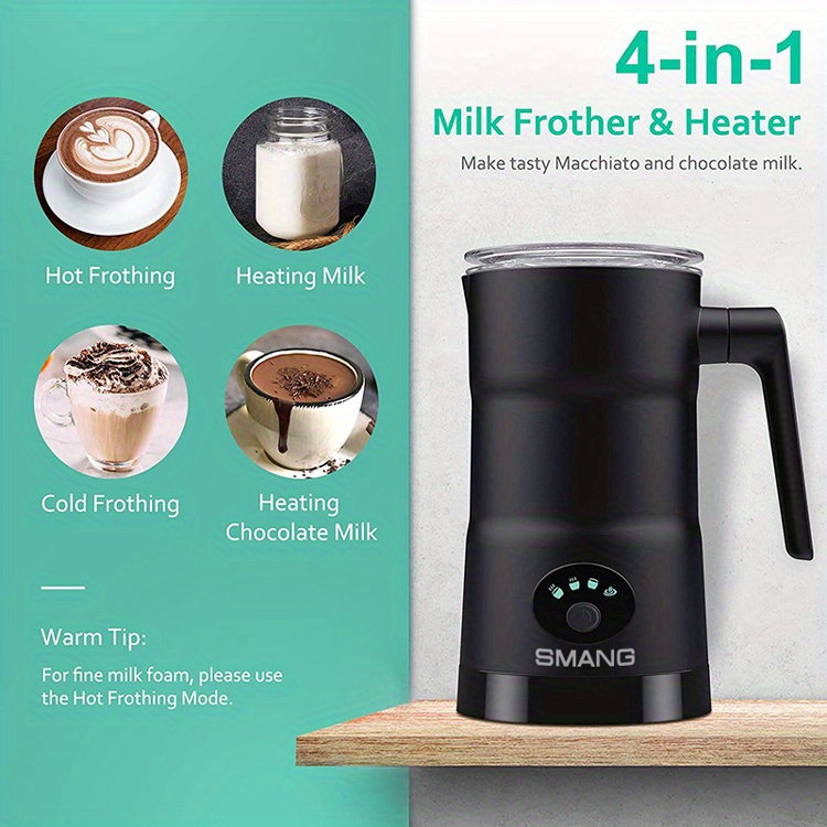 Espumador de leche 4 en 1, vaporizador eléctrico automático de espuma fría  y caliente y calentador de leche para latte, capuchinos, macchiato, leche