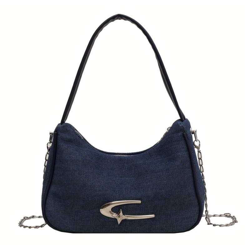 Y2K Denim Baguette Bag, Standart / Dark Grey