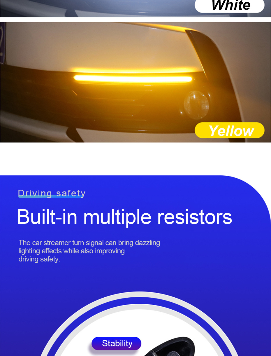 2 pièces 12V LED DRL bandes commencer Scaing feux diurnes pour phares de  voiture coulant tourner Singal jaune LED conduite feux de jour - Temu France