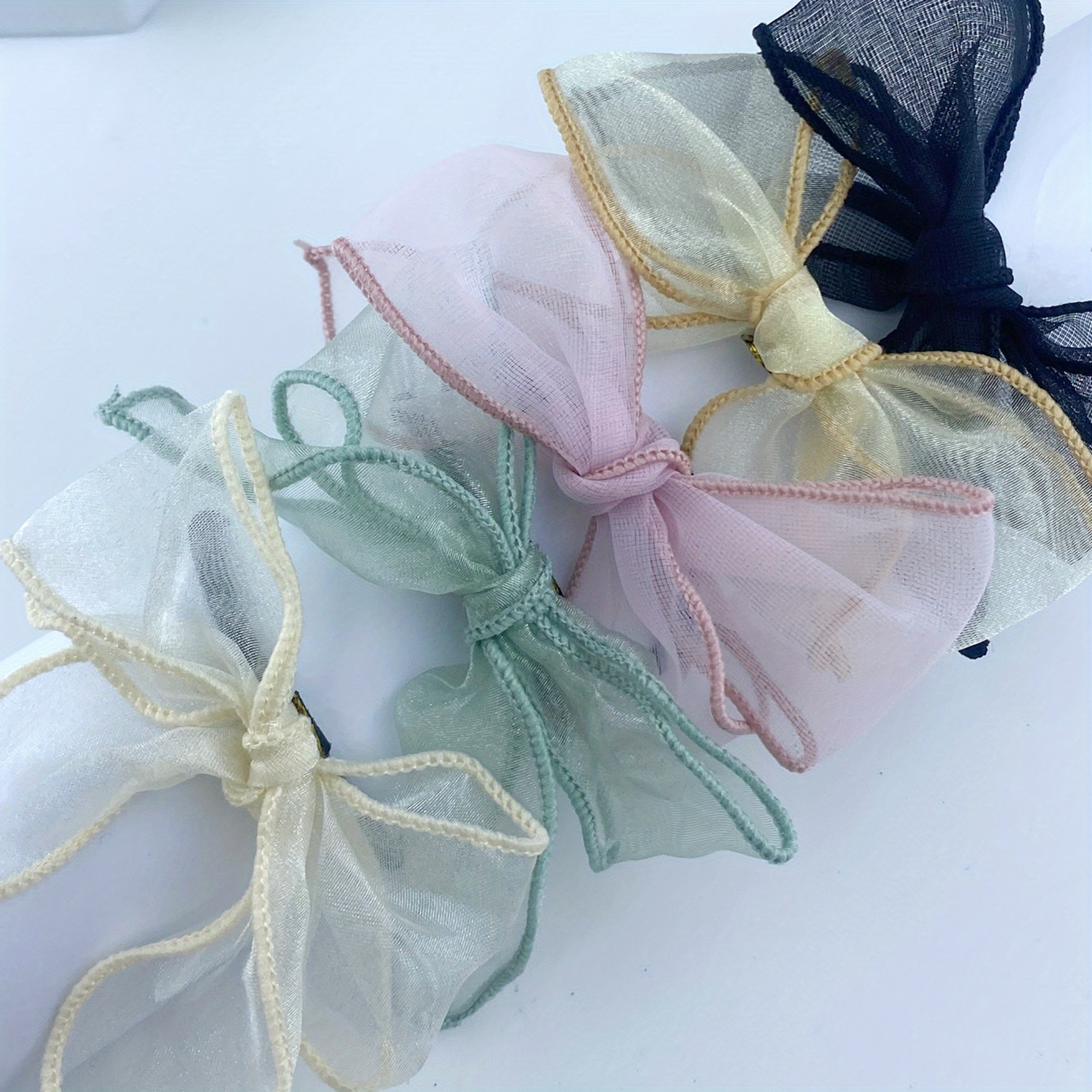 5pcs Simple Bow Silk Hair Rope, Girl Hair Accessories for Daily