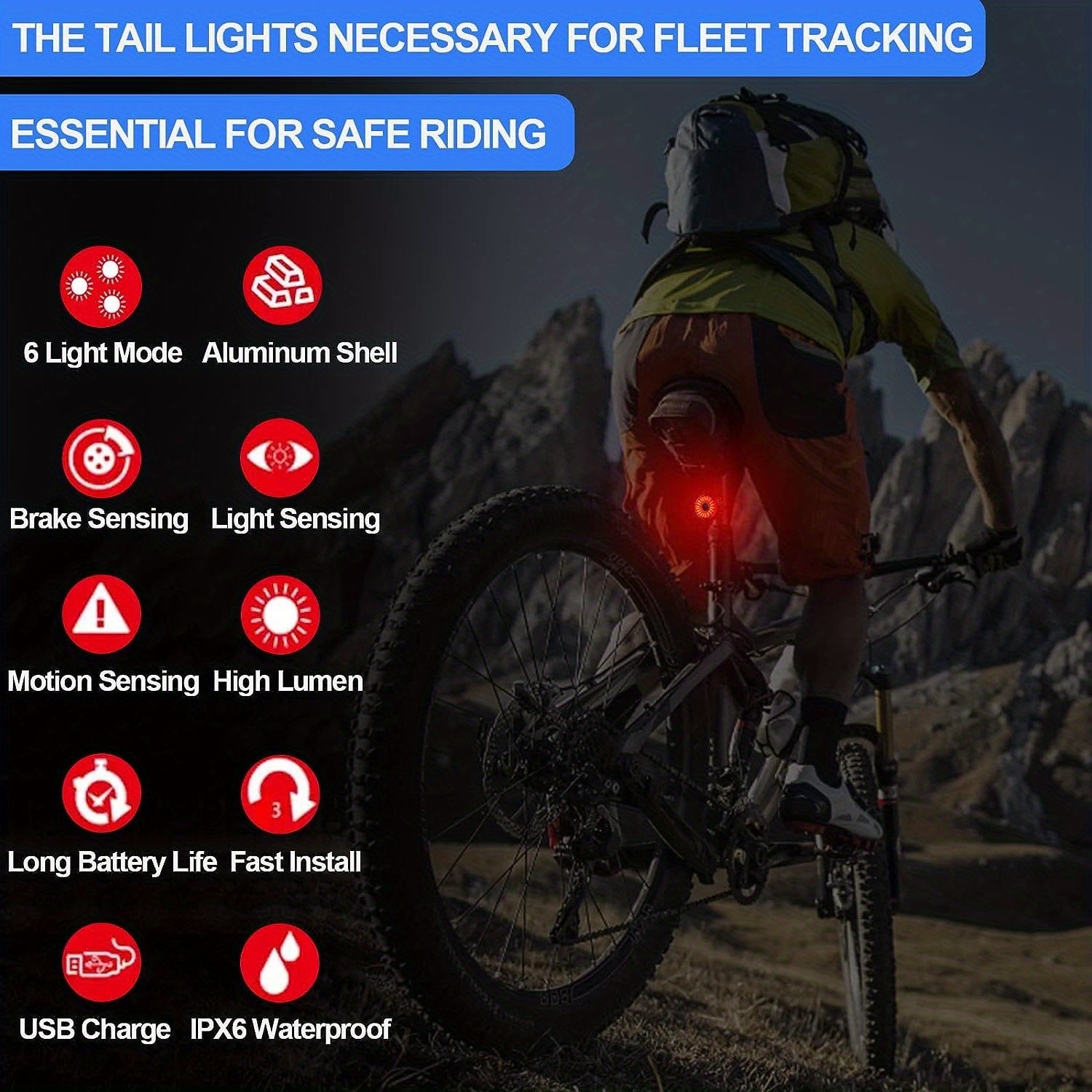 Intelligent bicycle taillights, ultra bright bicycle brake lights, ultra sensitive automatic switch bicycle taillights, USB charging daytime/nighttime riding red safety warning taillights