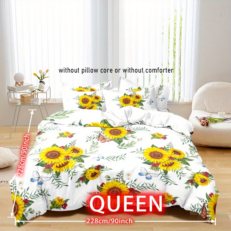 TEMU 3pcs Duvet Cover Set, Sunflower Print Bedding Set, Soft Comfortable Duvet Cover, For Bedroom, (1*duvet Cover + 2*pillowcase, Without Core)