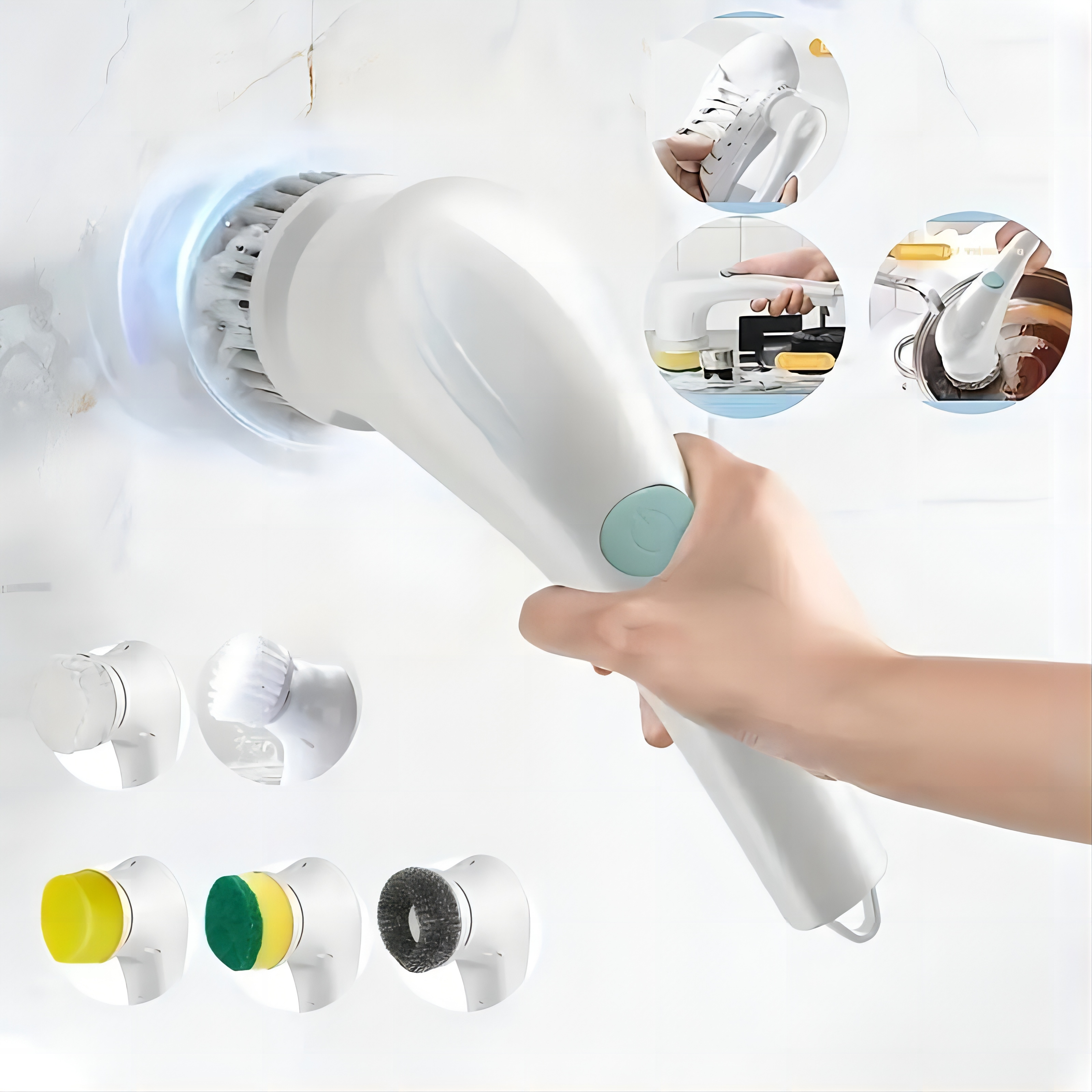 Electric Spin Scrubber Cordless Handheld Cleaning Brush with Adjustable Extension Handle 4 Brush Heads 4000mAh Battery for Kitchen Bathroom Wall