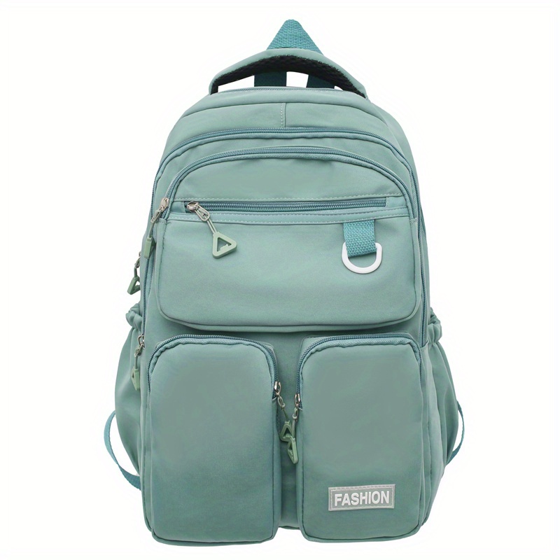 Greenish grey multi-pocket backpack