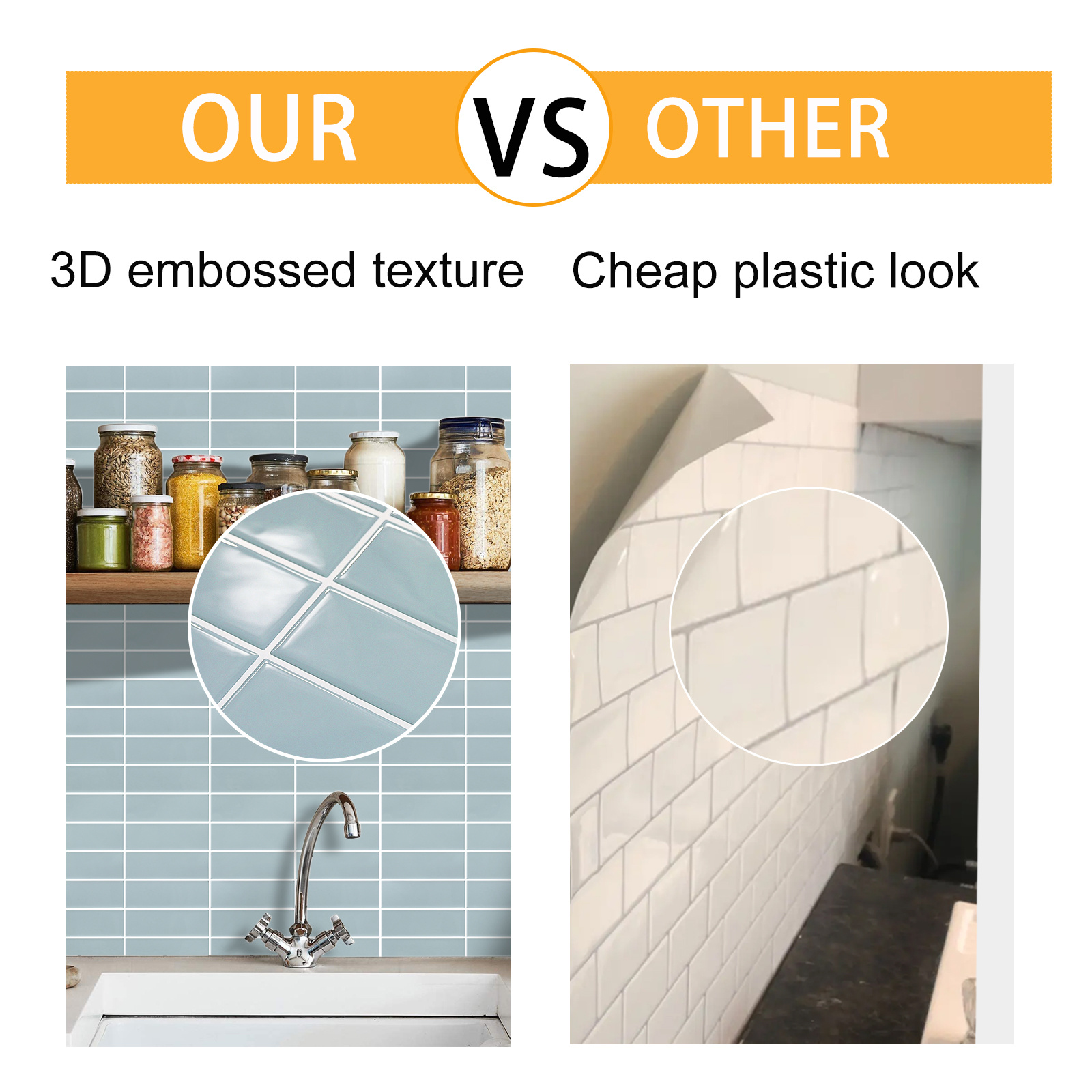 Plastic Tile Decoration, Backsplash Tile For Kitchen Peel And Stick