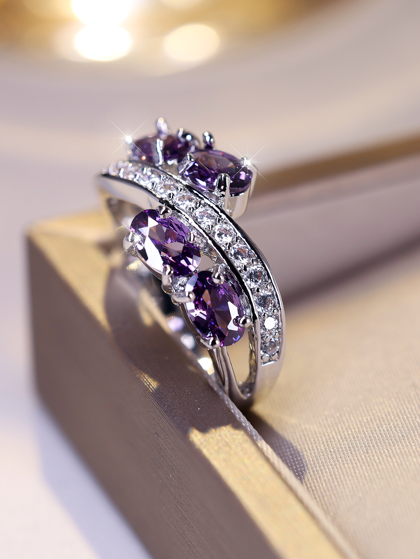 Dainty Promise Ring Inlaid Purple Engagement Wedding Ring - Temu