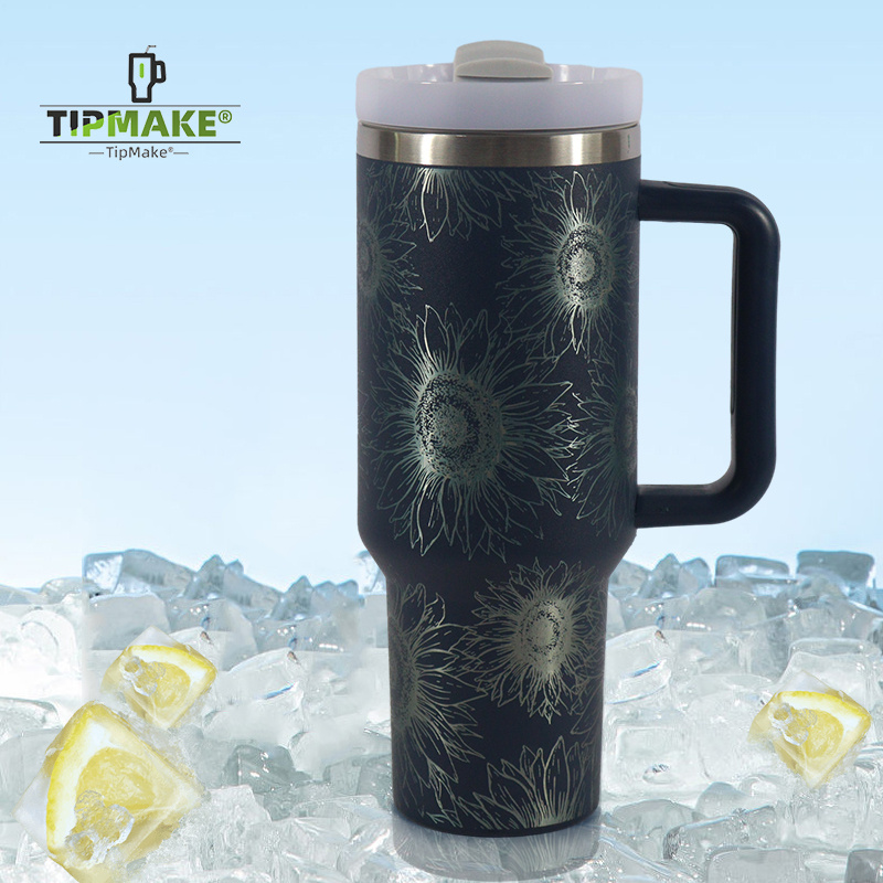 White 40oz tumbler with painted sunflowers, Women's Christmas Gift