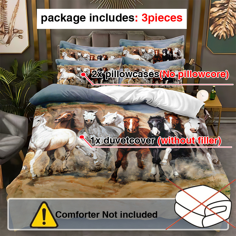 Horse Duvet Cover Set 3d Print Wild Animal Horses Duvet Temu