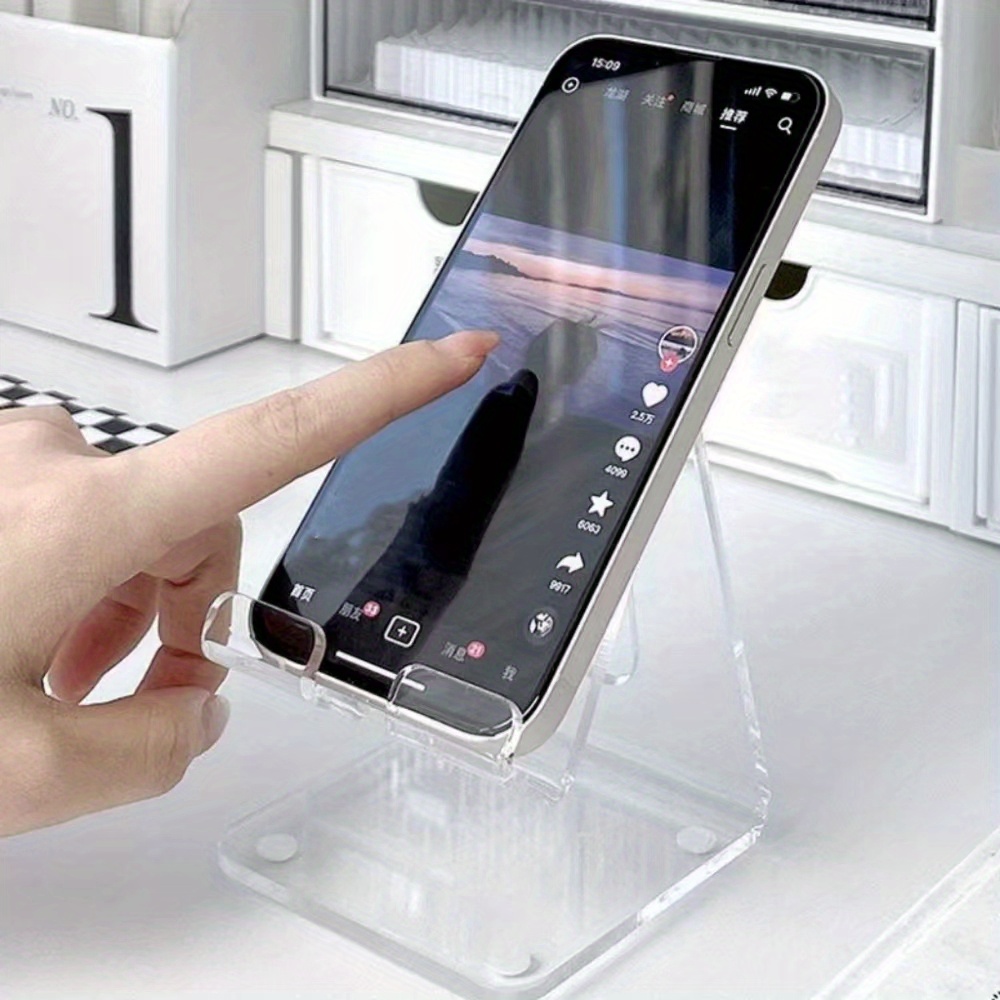 Simple Style Acrylic Transparent Desktop Mobile Tablet Holder, Dormitory Essential Creative Thickened Holder One Piece