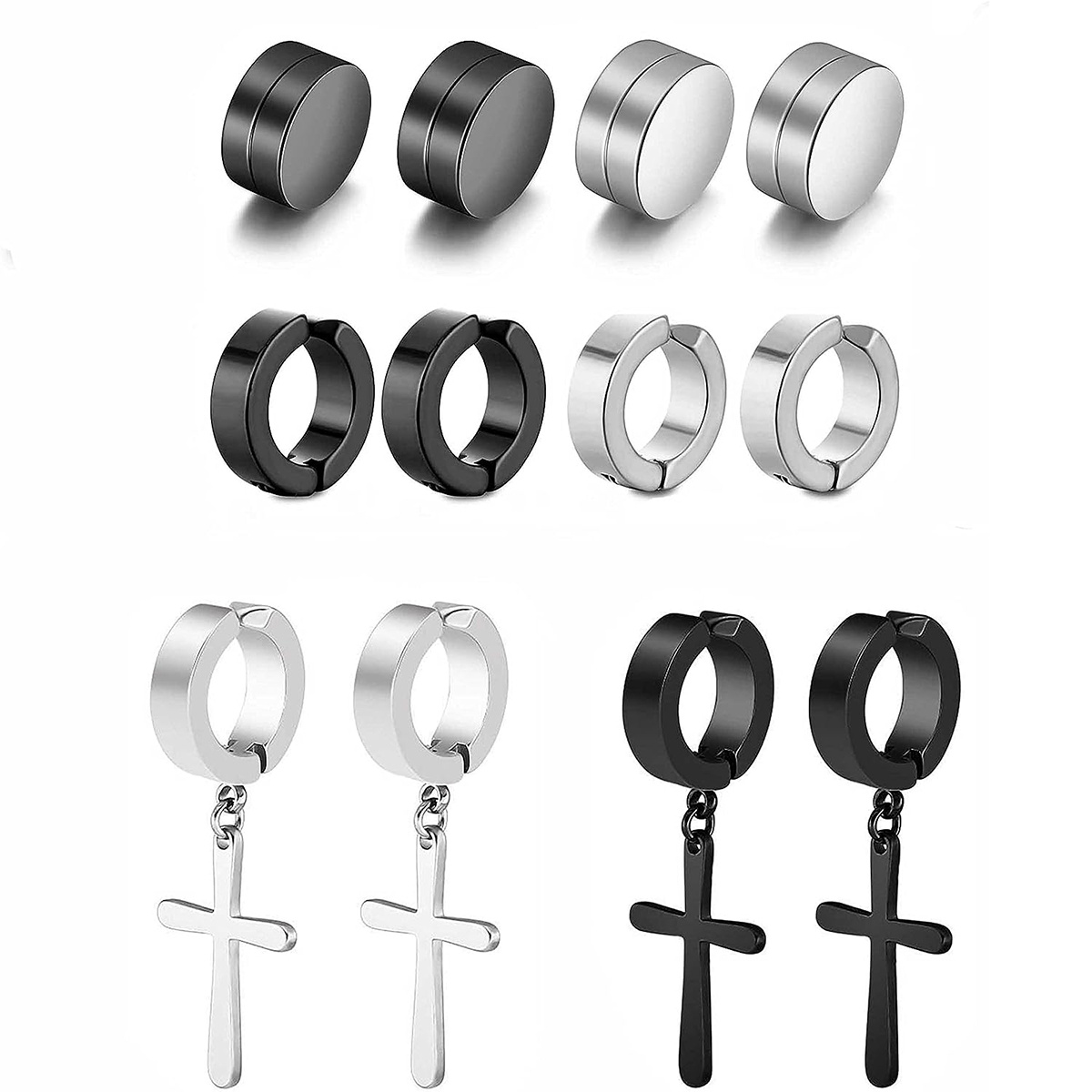 Image of 6 Pairs Of Simple Non-piercing Ear Clips Set, Fake Piercing Magnetic Earrings For Men And Women Daily Wear