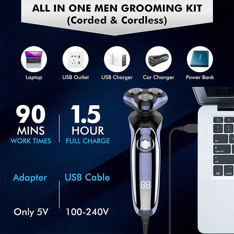 Electric Shaver Men Cordless Electric Razor Rechargeable 3d Temu