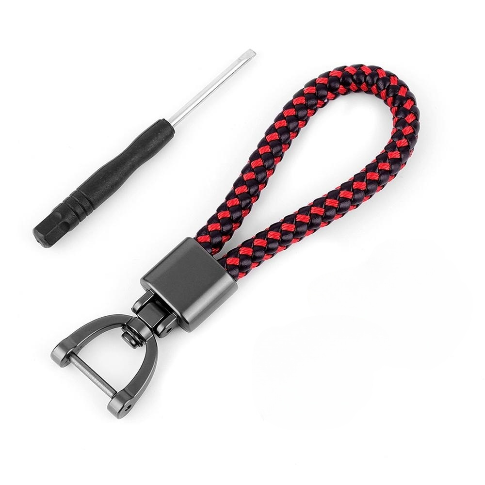 E-shop Unisex Luxus Handgefertigter Gewebter Kunstleder Schlüsselanhänger - Drehbarer Autoschlüsselring Halter mit Metall Hufeisen Schnalle, Stilvolles