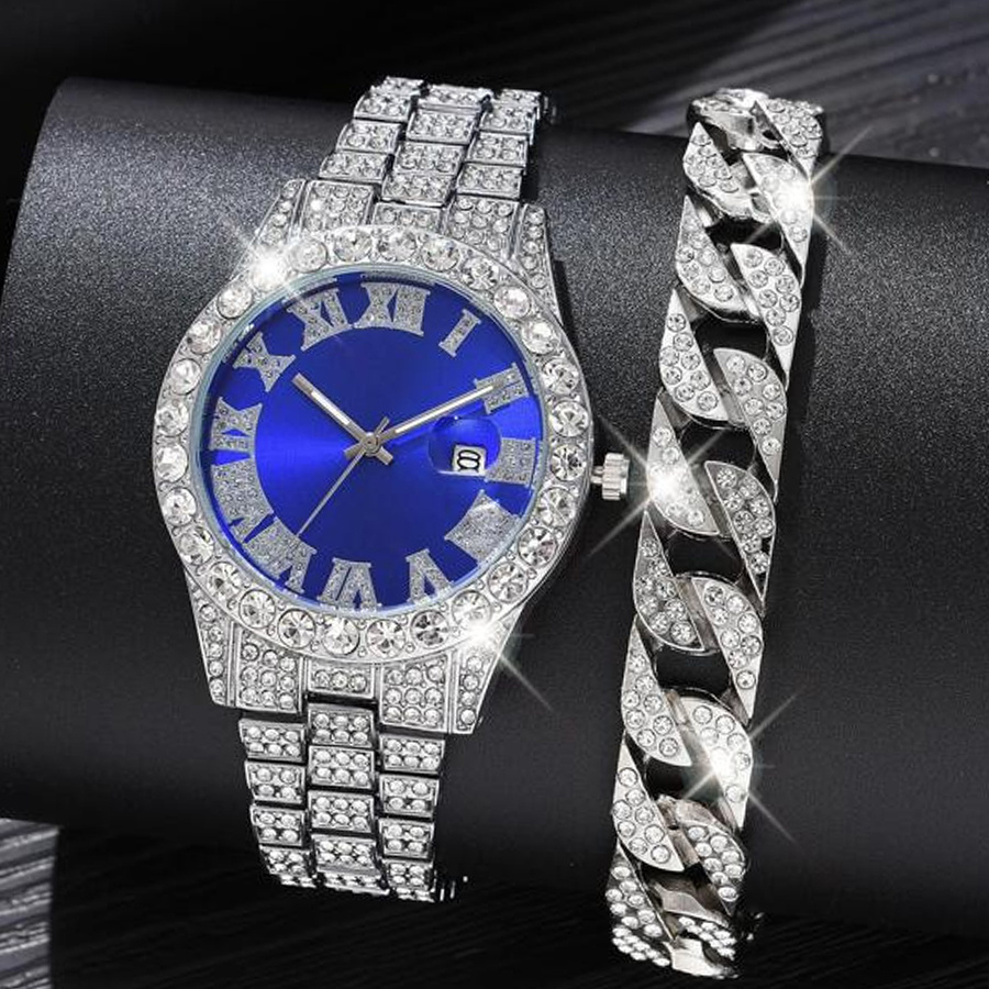 Mens diamond watch discount and bracelet set