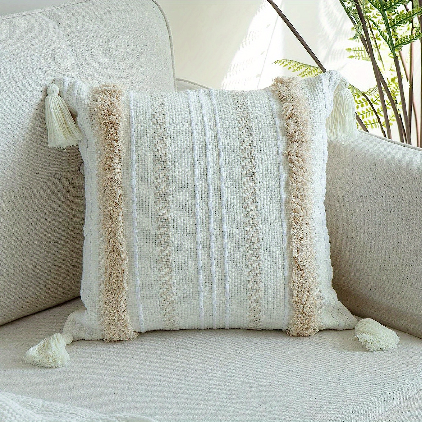 Boho Throw Pillow Covers Tufted Decorative Pillows Cover for Couch Bed  Small Lumbar 12 x 20 inch Pillow Cover, Modern Accent Farmhouse Neutral  Throw