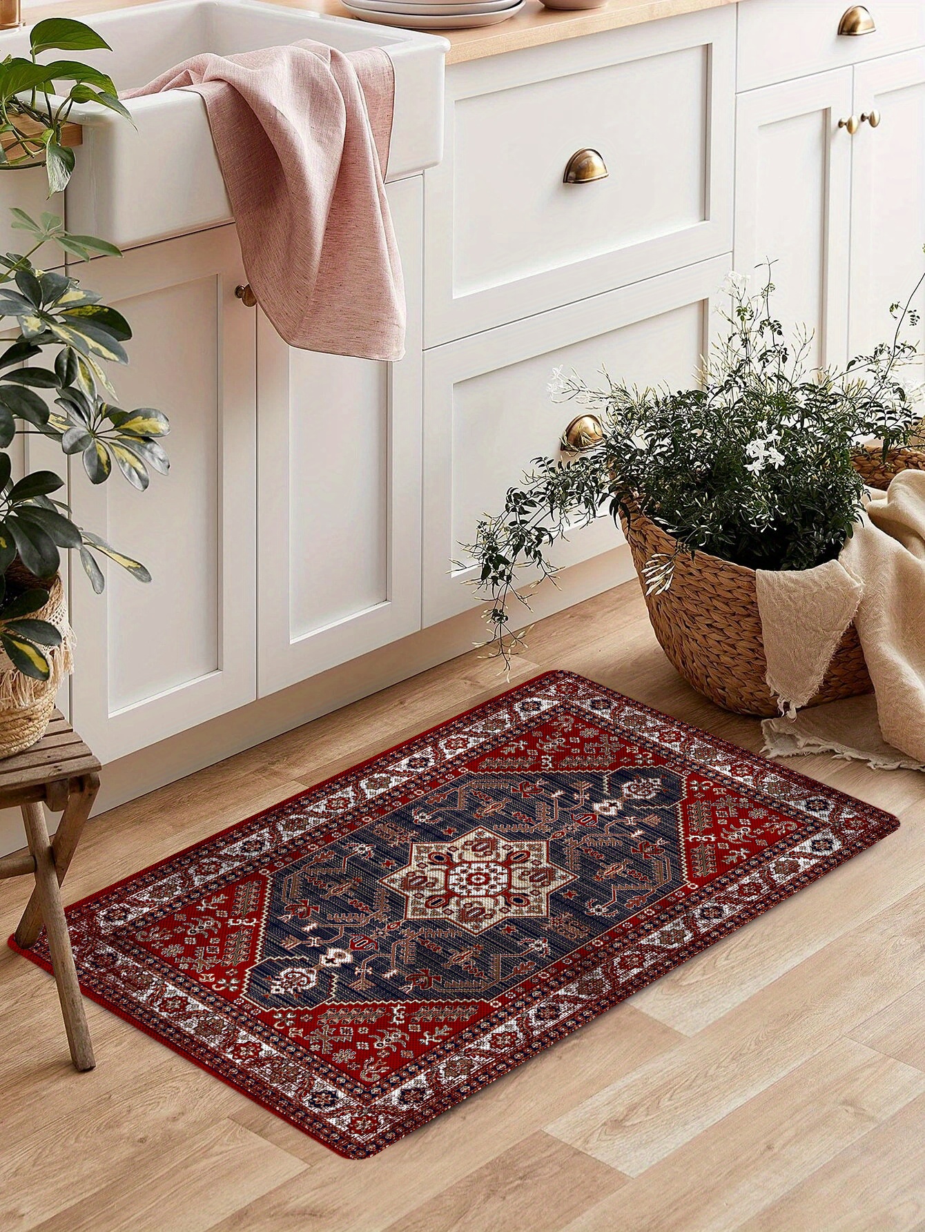 1pc vintage boho area rugs non slip stain resistant fluffy rug machine washable retro waterproof anti oil soft thickened shaggy carpet for living room bedroom nursery room game room   carpet teenage room decoration room decor details 4