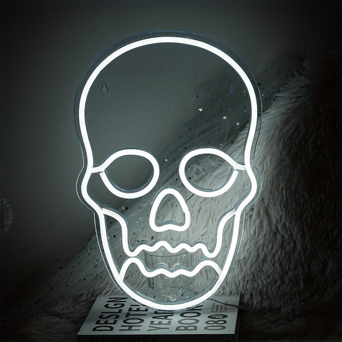 Skull Head Neon Sign Halloween Skeleton Skull Fire Led Light Temu