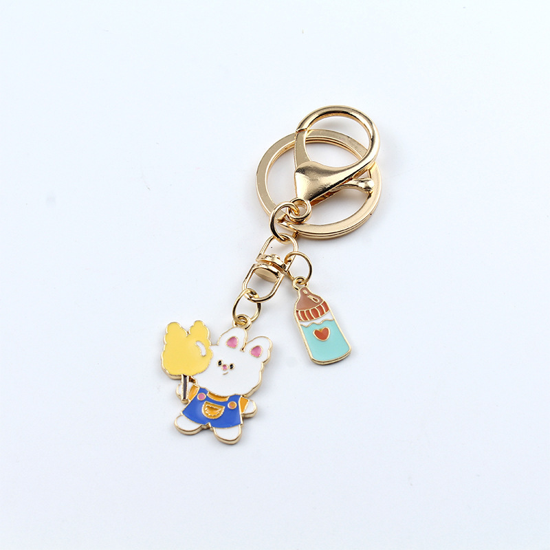 Cute Metal Dripping Rabbit Keychain Female Creative Small Gift