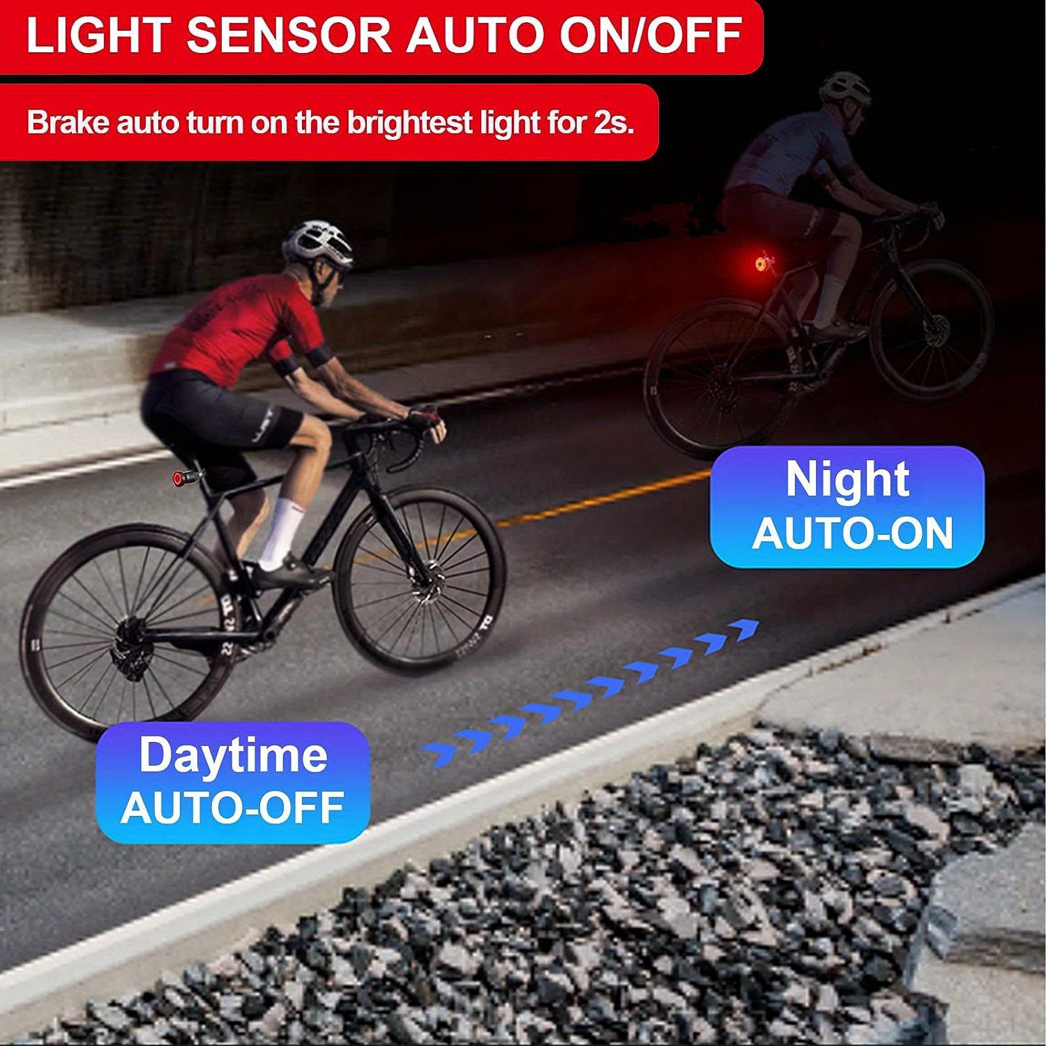 Intelligent bicycle taillights, ultra bright bicycle brake lights, ultra sensitive automatic switch bicycle taillights, USB charging daytime/nighttime riding red safety warning taillights