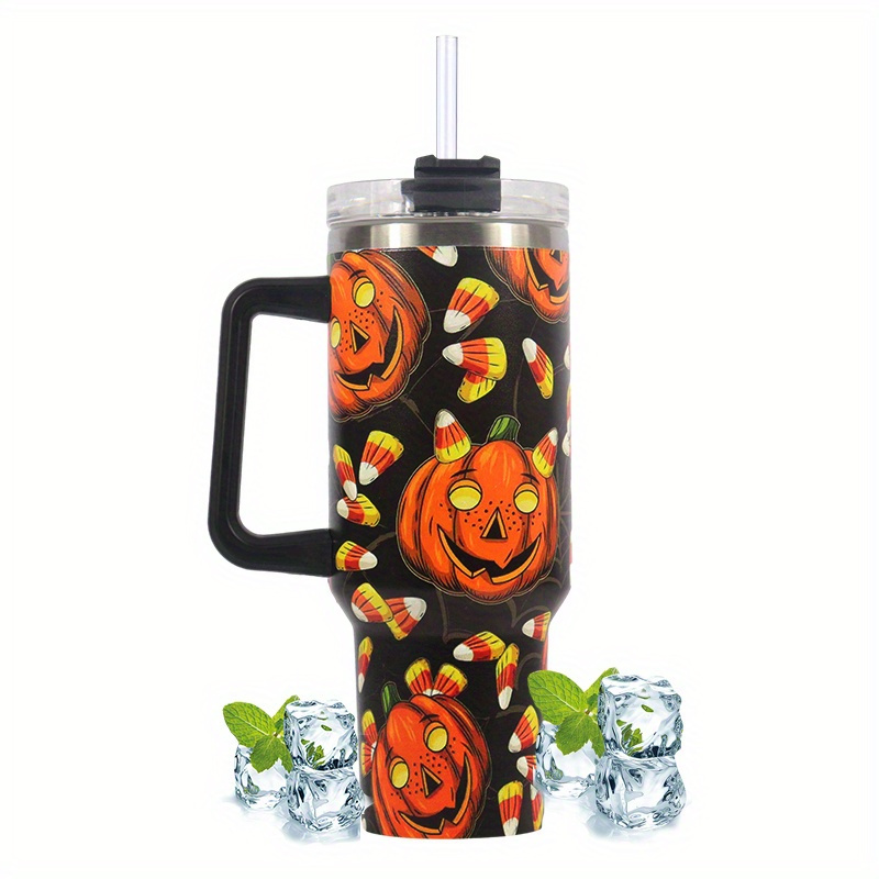 40oz Halloween Ghost and Pumpkin Tumbler With Lid And Straw, Stainless