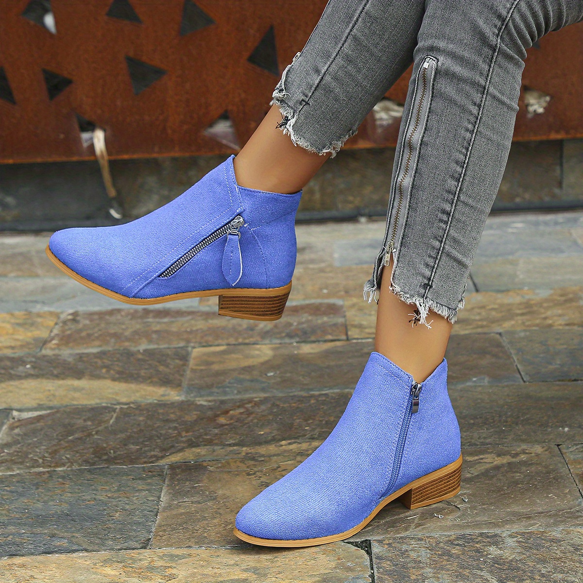 Ladies blue shop suede ankle boots