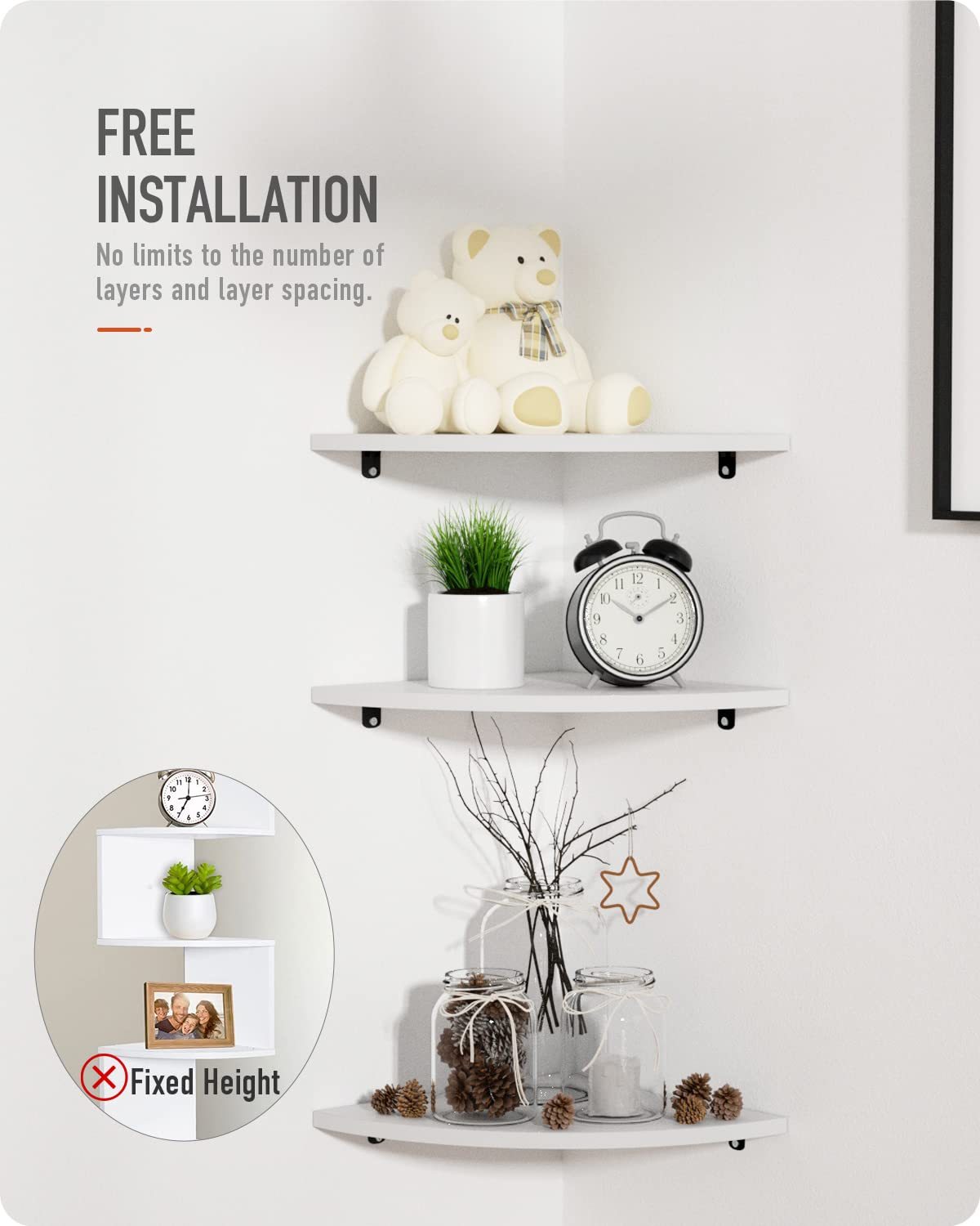 Corner Shelf Wall Mount Wood Floating Wall Shelf Round End - Temu