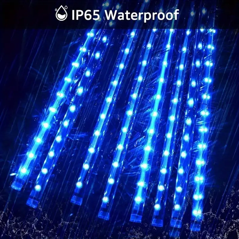 1pc meteor shower christmas lights outdoor 11 81inch 8 tubes 192 led falling rain lights solar light icicle snow cascading string lights for xmas tree holiday patio decorations details 1