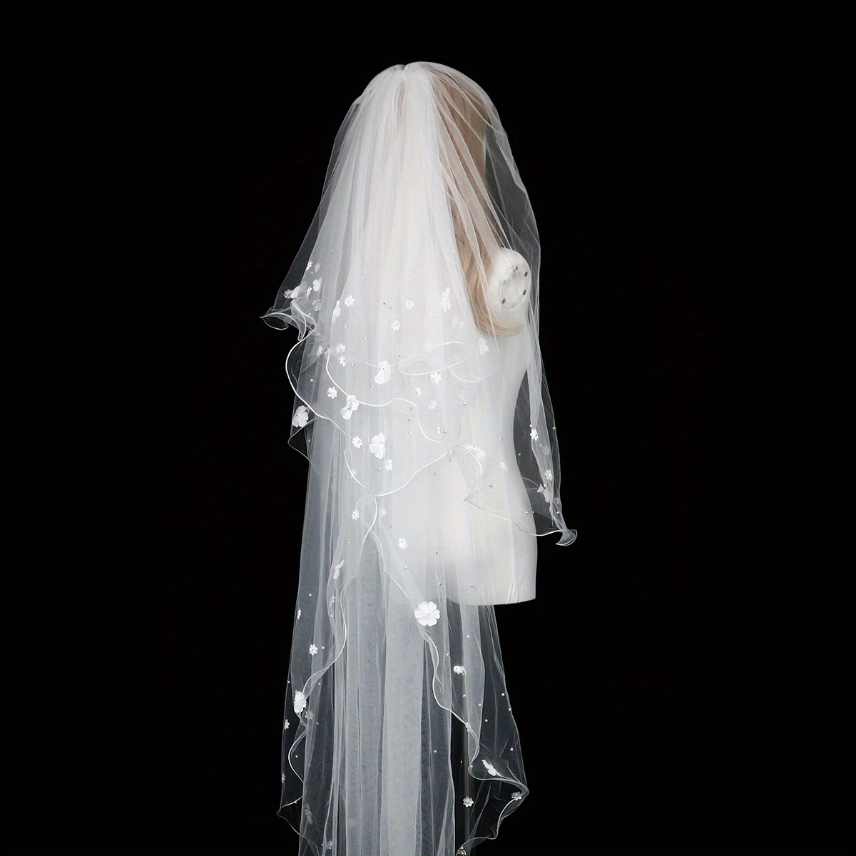 Long Head Veil With Comb Ivory Floral Head Veil Bridal - Temu