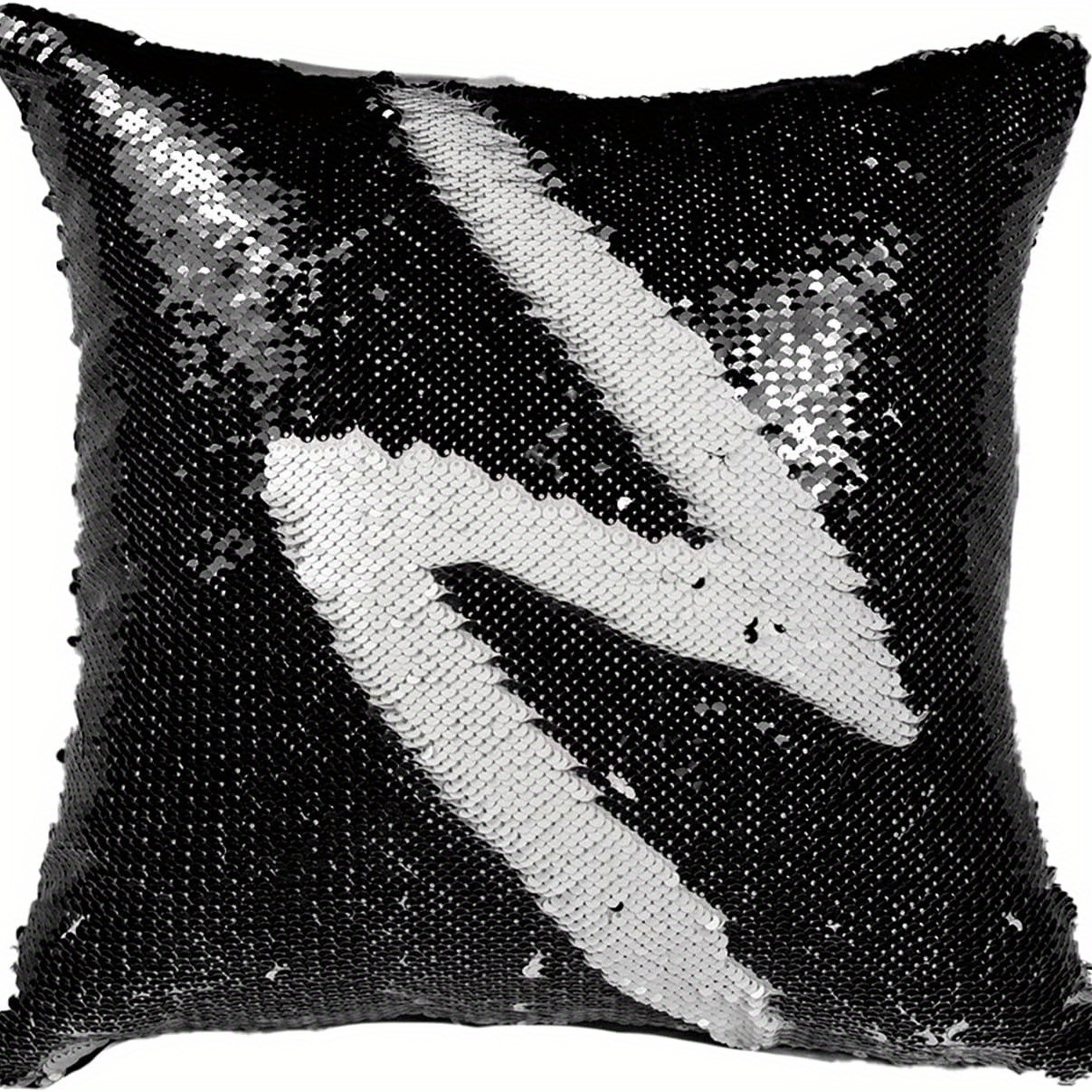 Reversible Sequin Sublimation Pillow Case 16 x 16 - Silver and White
