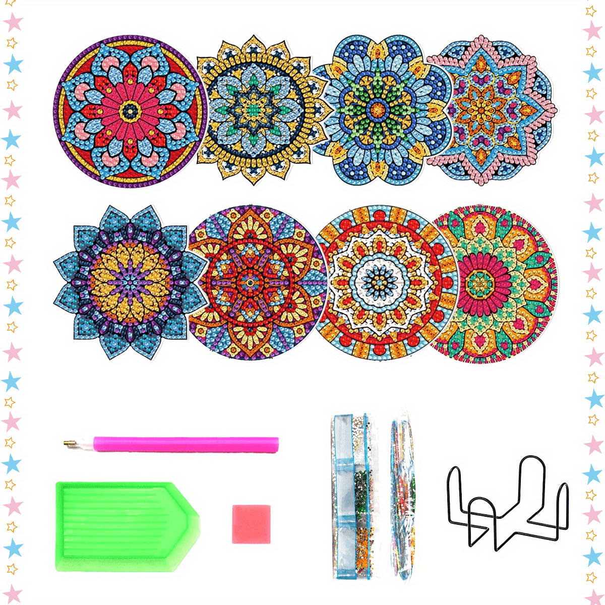 4/6/8Pcs Diamond Coasters with Holder DIY Mandala Coasters Diamond Painting  Kits for Beginners, Adults