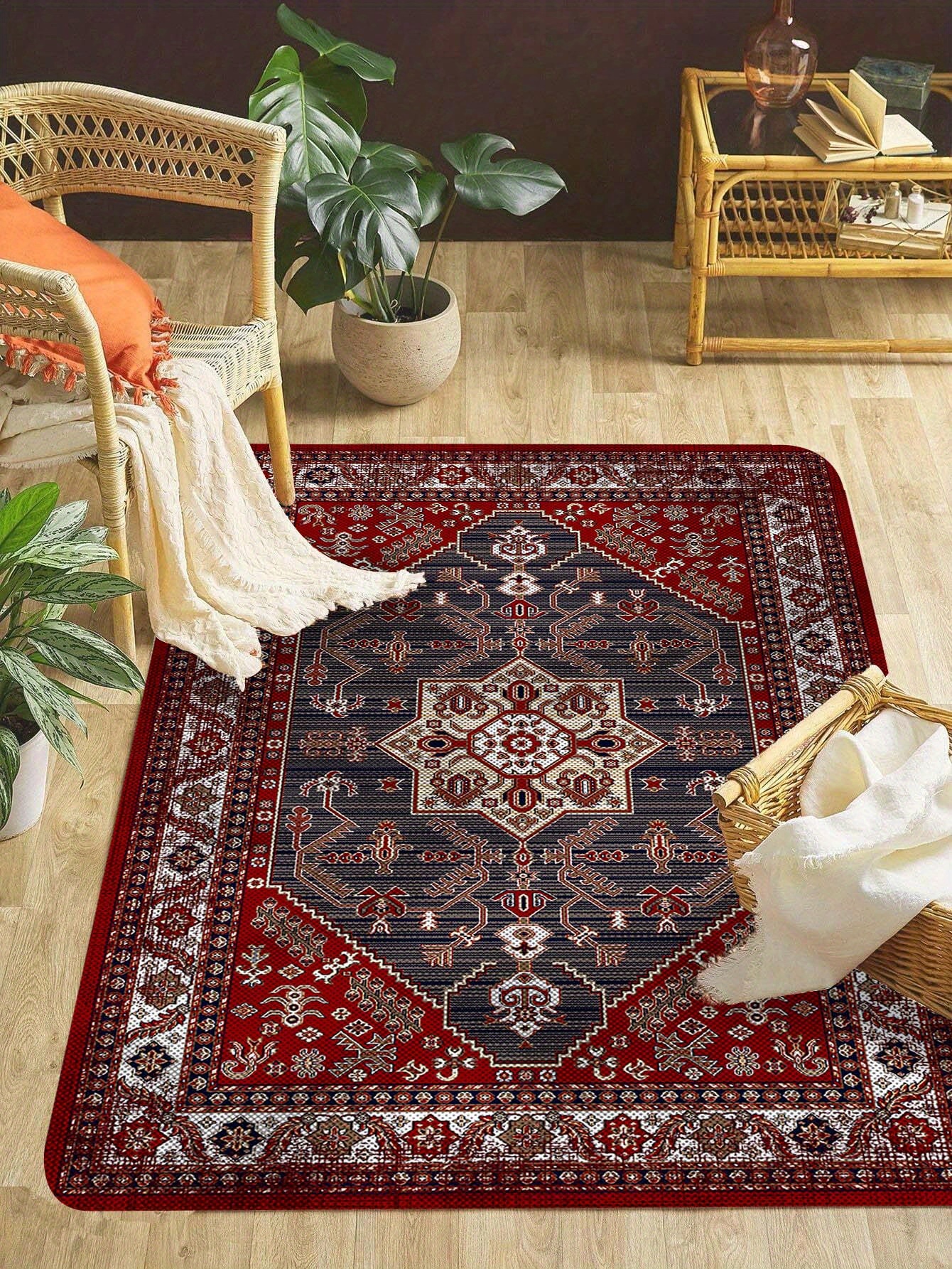 1pc vintage boho area rugs non slip stain resistant fluffy rug machine washable retro waterproof anti oil soft thickened shaggy carpet for living room bedroom nursery room game room   carpet teenage room decoration room decor details 2