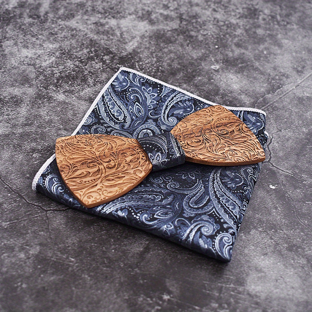 A Stylish Laser Etched Plaid Wooden Bow Tie in Walnut