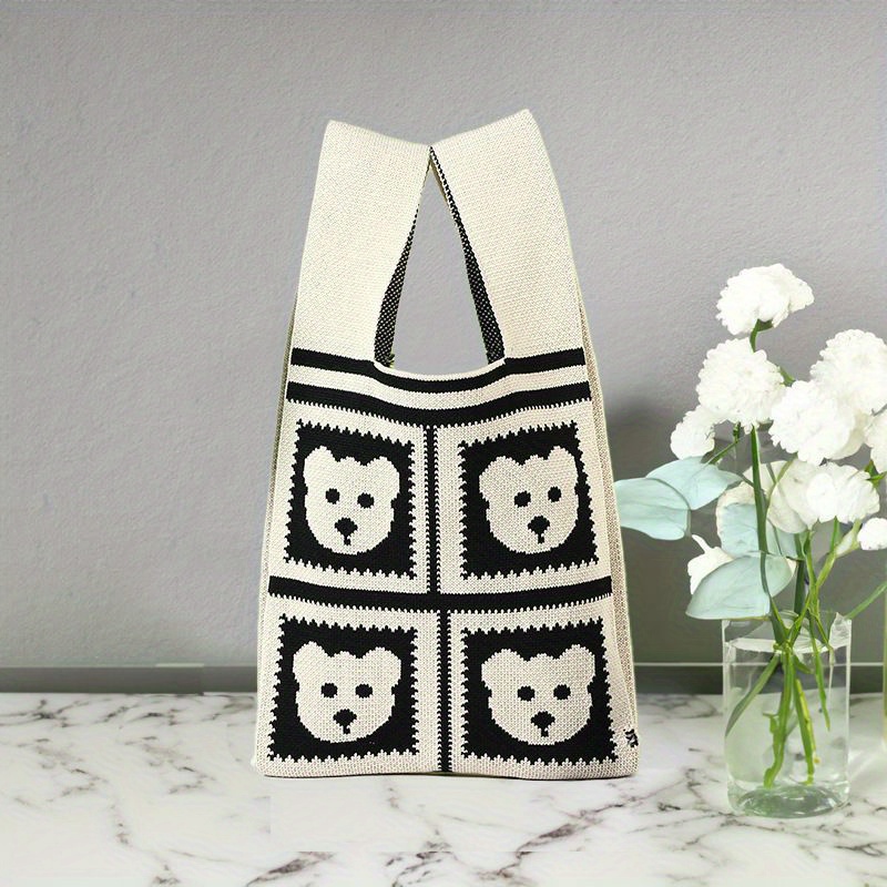 Heart Pattern Crochet Bag Colorblock Handbag for Women