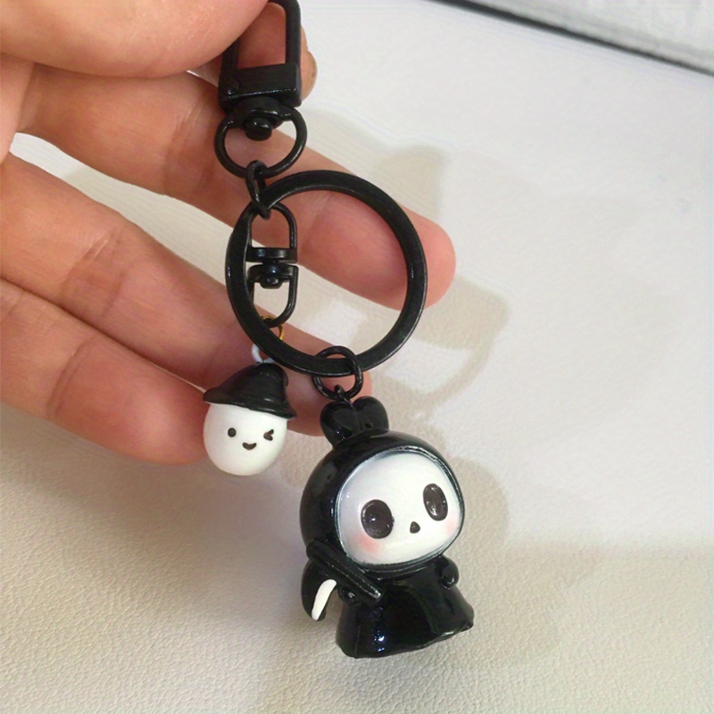 1 Set Halloween Style 3D Bunny Ghost Design Resin Charm With Black Key Ring  Pendant For Bag Accessories Holiday Decors