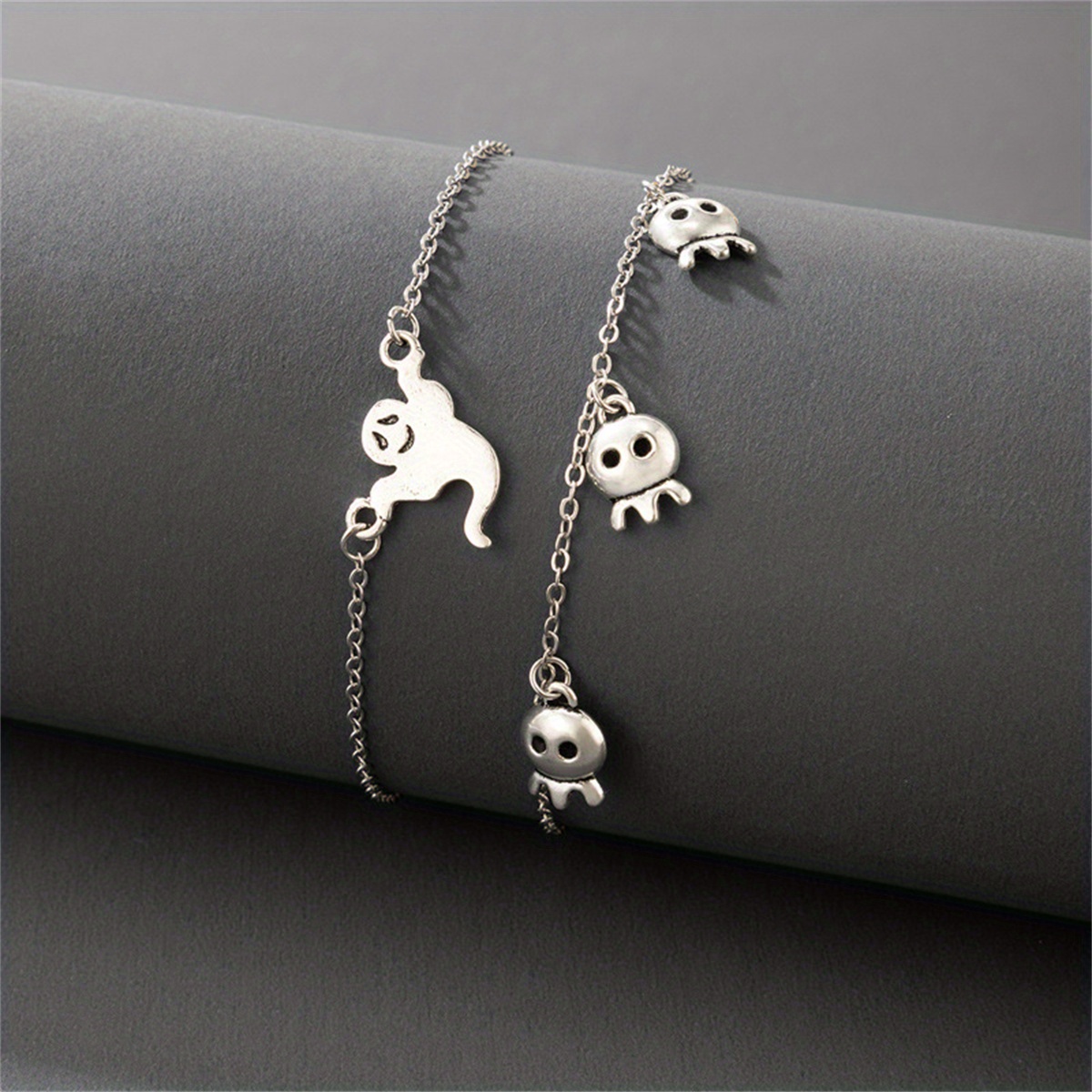 2pcs Vintage Electroplated Alloy Halloween Anklet Spooky Ghost