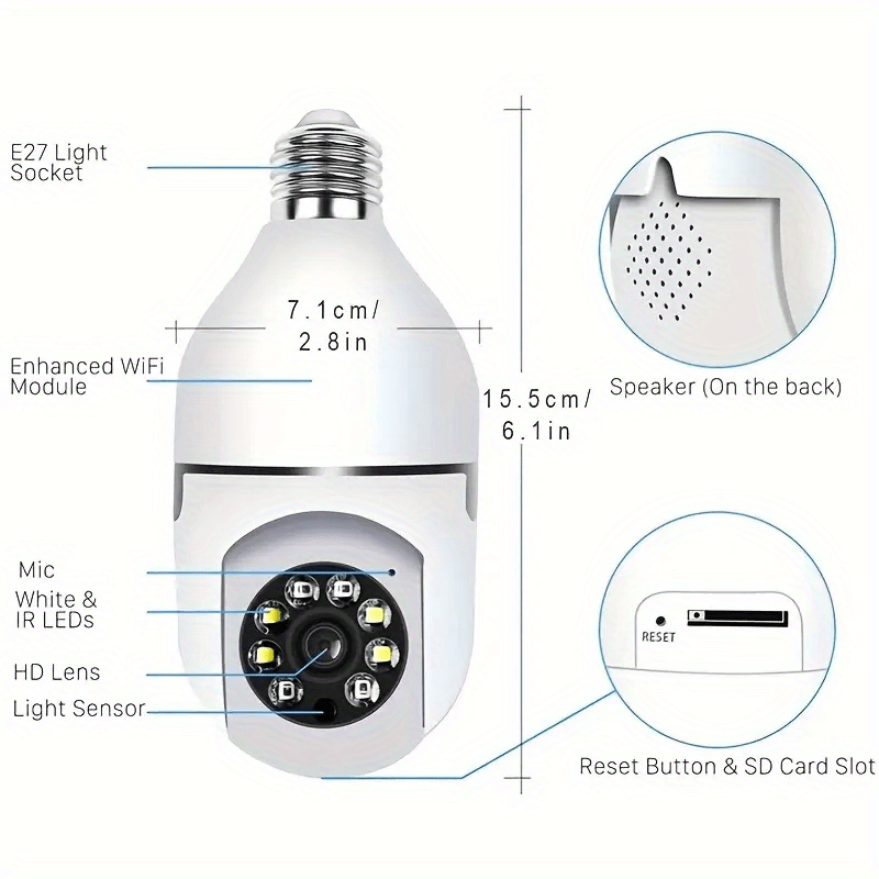 smart home security camera hd 1080p wifi e27 light bulb camera with dual band 5g alexa google home compatible motion detection two way audio visual active defense alarm notifications no tf sd card required details 12