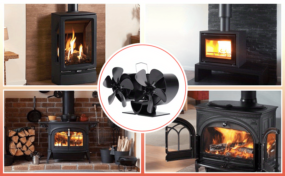 Heat Powered Fireplace Fan Double Head with Double Motors Log