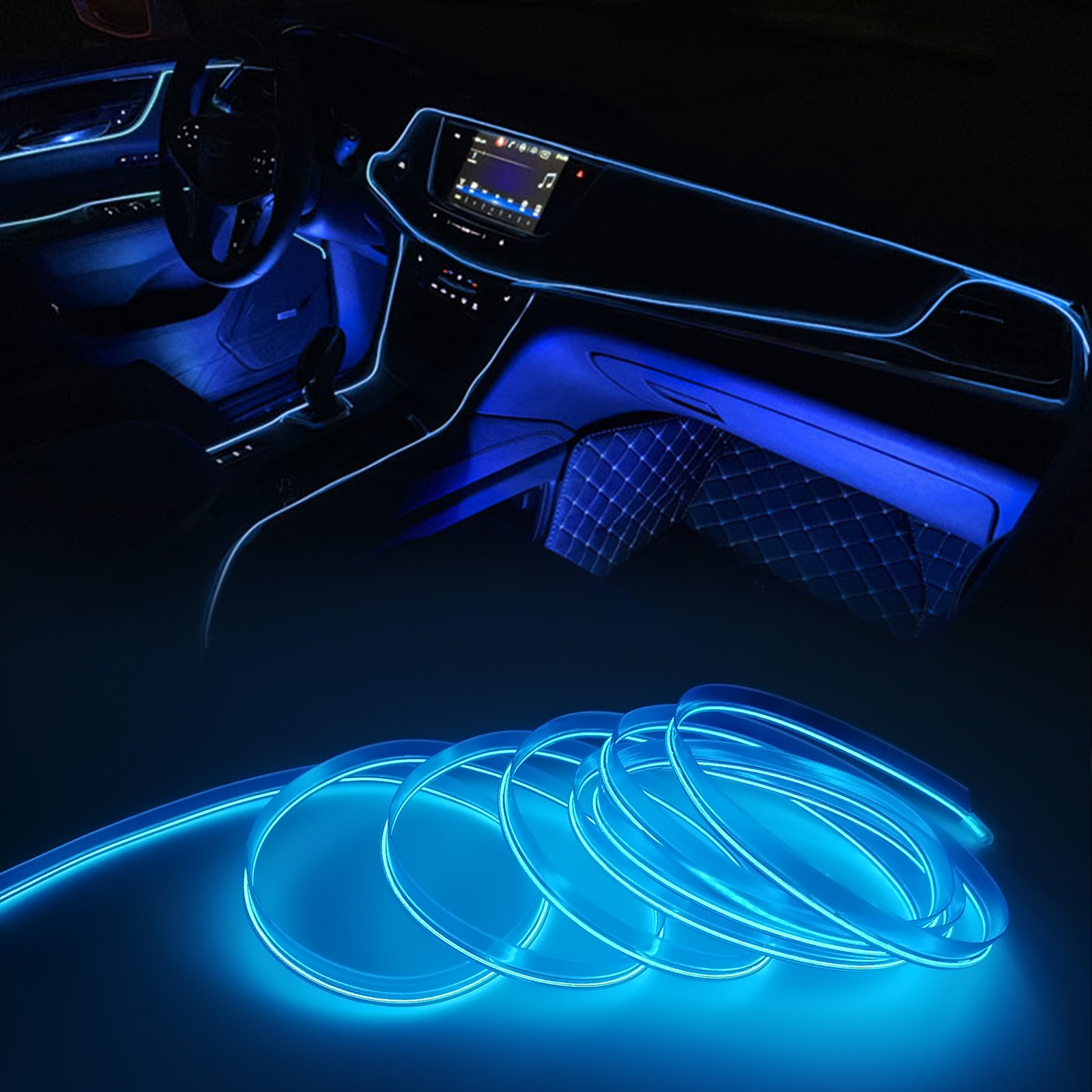 Tira de Luz LED Azul para Carros Decoración de Ambiente Interior para Auto  Coche