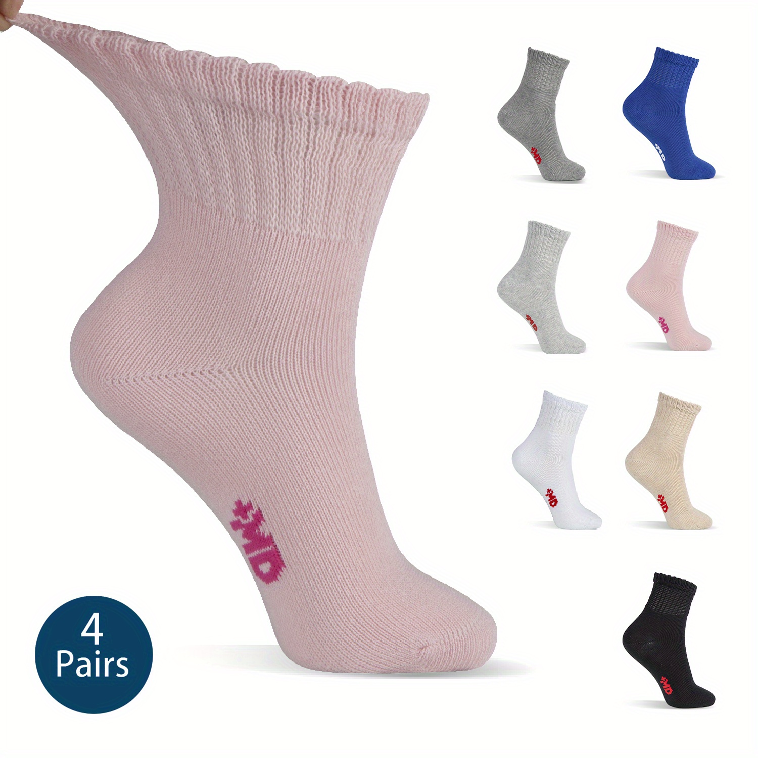 Calcetines Mujer para Diabeticos y Pies Sensibles, Incluye 4 Pares Color  Blanco, Calcetas para Diabe Med 4 pares mujer