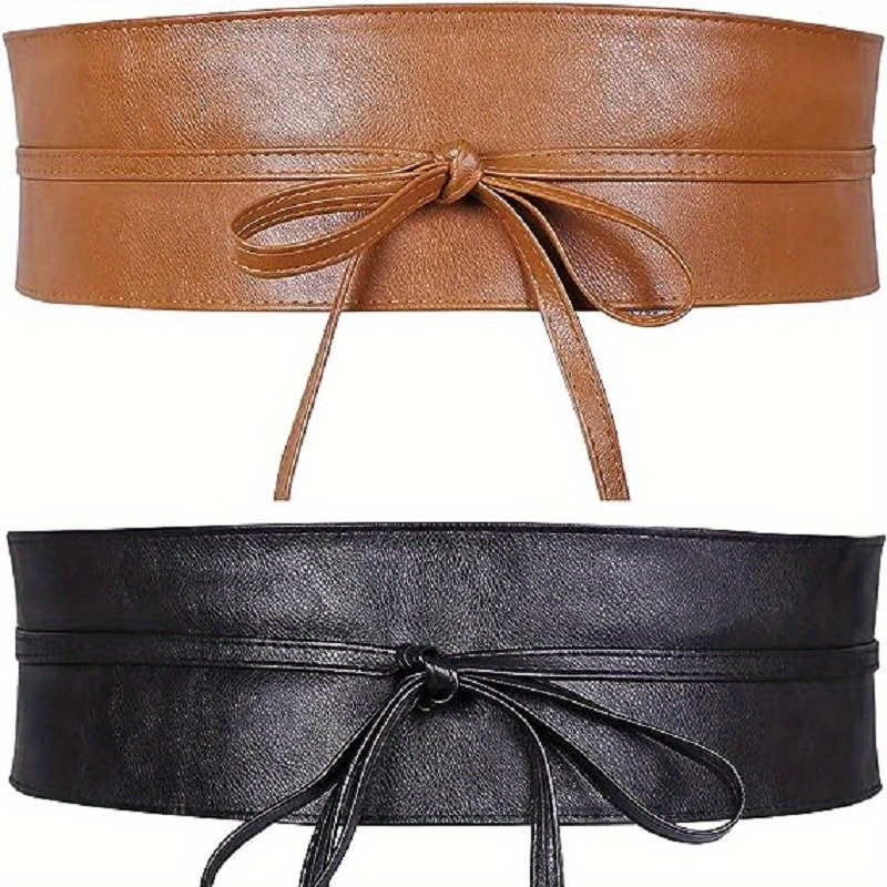 Stylish Pu Leather Obi Belts Elegant Bowknot Wide Waist Belt Dress