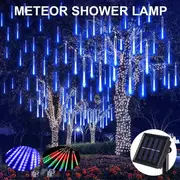 1pc meteor shower christmas lights outdoor 11 81inch 8 tubes 192 led falling rain lights solar light icicle snow cascading string lights for xmas tree holiday patio decorations details 0