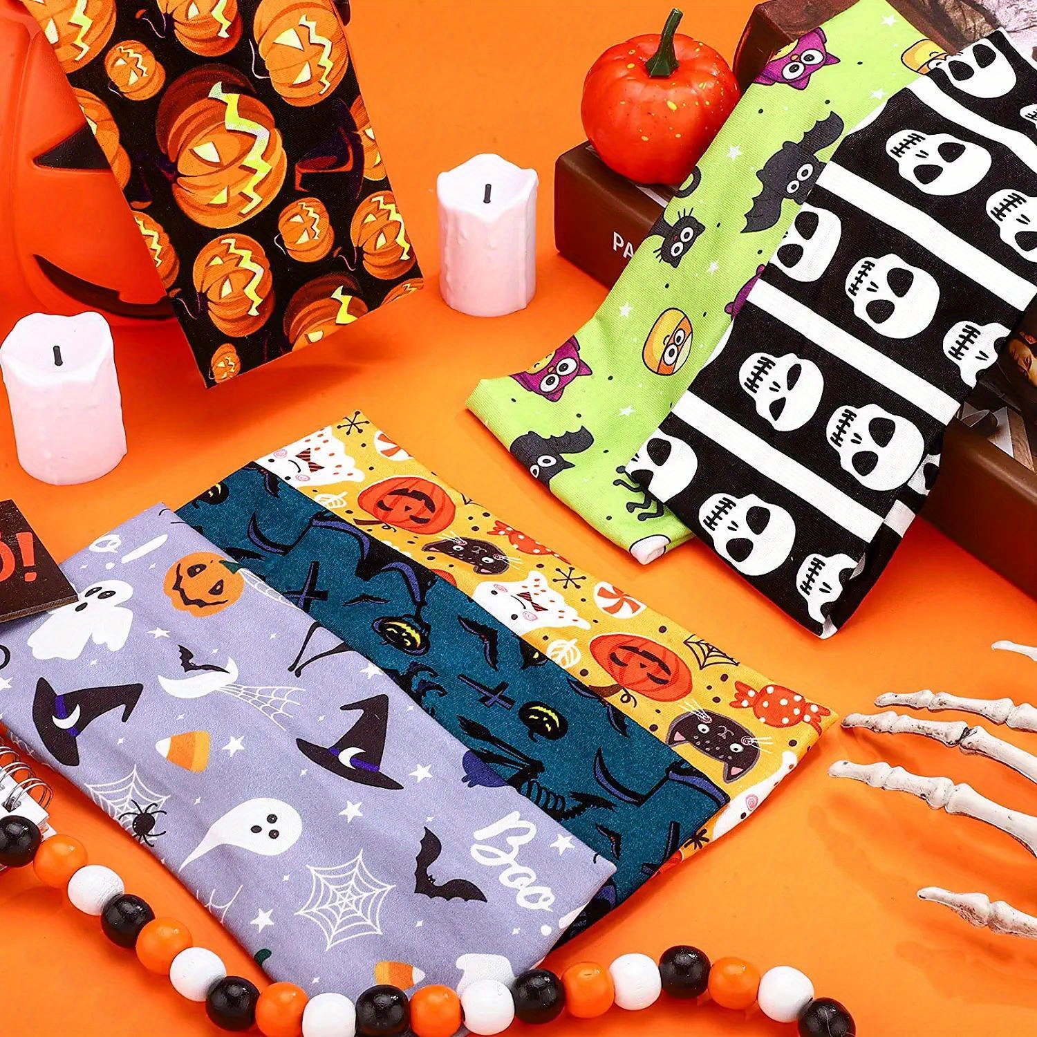 Halloween Skeleton Skull Ghost Pumpkin Bat Spider Web Witch Black Cat