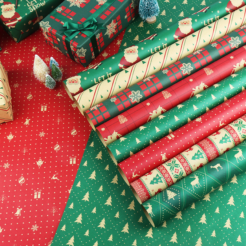 Emballage cadeau, papier d'emballage cadeau de Noël, 8 pièces de 50 * 70cm  (or * 2 + violet * 2 + argent * 2 + rouge * 2)