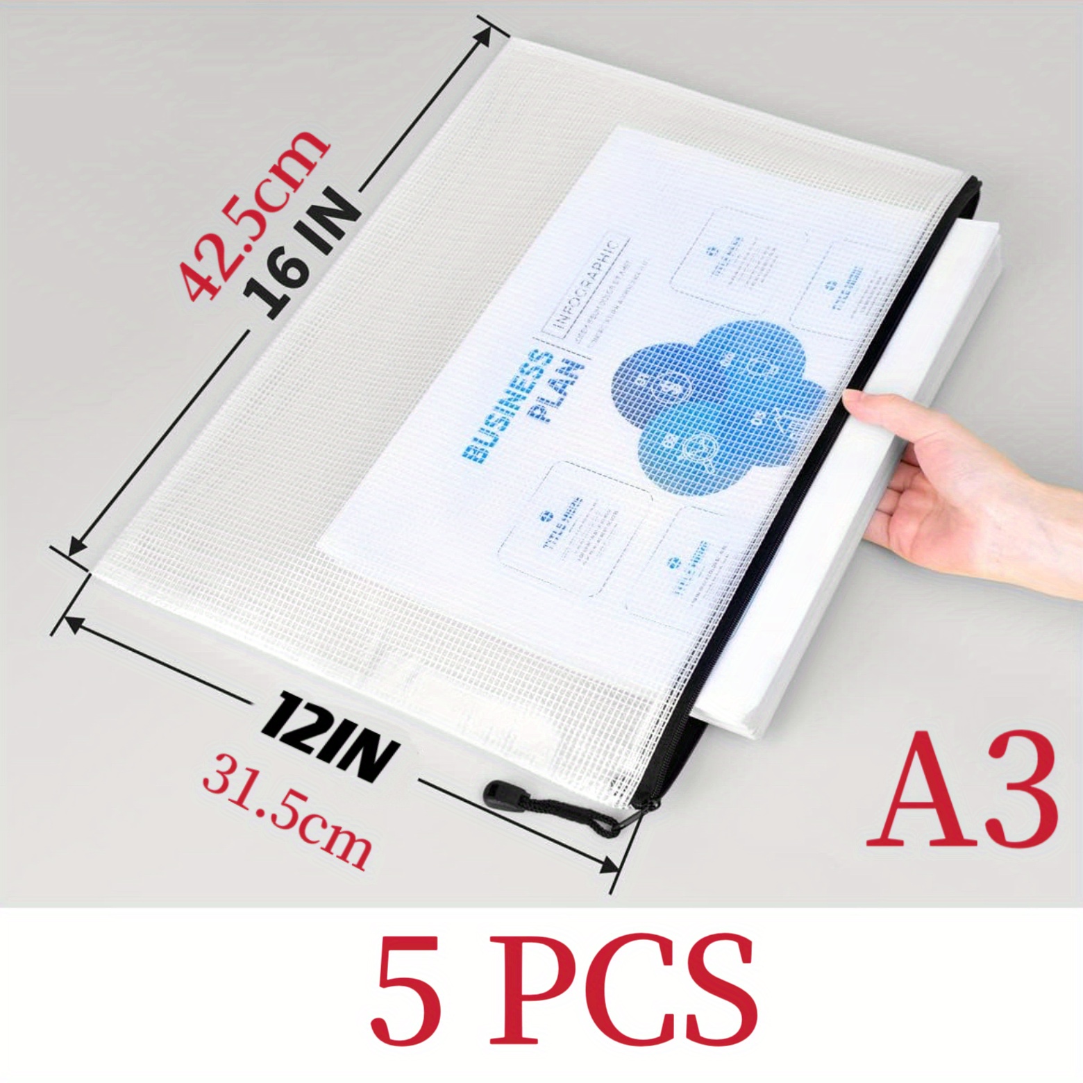 A3/A4/A5 Mesh Zipper Pouch Document Bag Waterproof Zip File