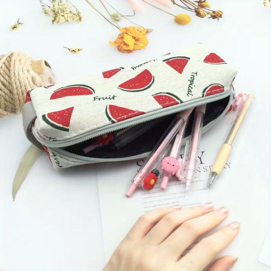 A Cartoon Canvas Pencil Case Student Stationery Bag Large - Temu Portugal