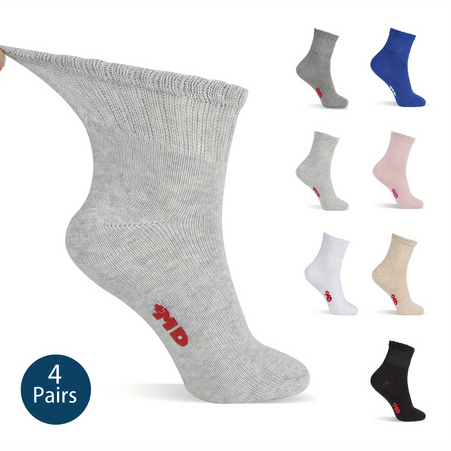 12 pares de calcetines para mujer diabéticos de algodón no elástico  tobillos hinchados Pastel UK 4-7 / EU 35-40 -  México